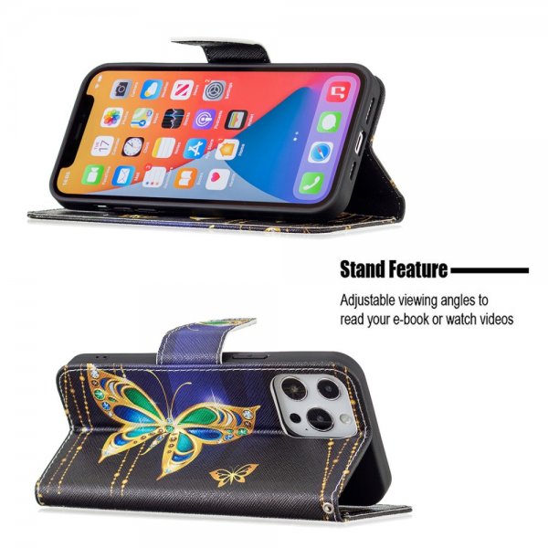 iPhone 13 Pro Etui Motiv Glitter Sommerfugler