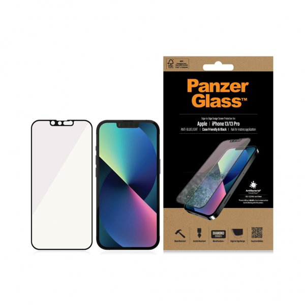 PanzerGlass iPhone 13/iPhone 13 Pro Skjermbeskytter Edge-to-Edge Anti-Bluelight