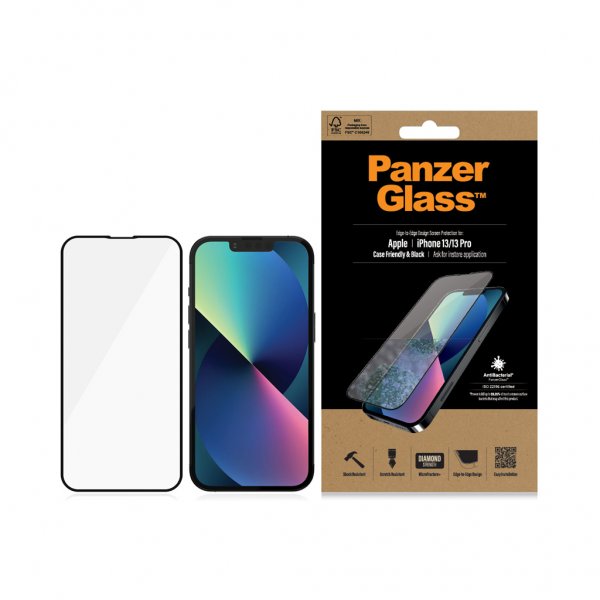 PanzerGlass iPhone 13/iPhone 13 Pro Skjermbeskytter Edge-to-Edge Case Friendly
