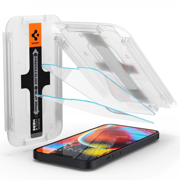Spigen iPhone 13/13 Pro/14/16e/17e Skjermbeskytter GLAS.tR EZ Fit 2-pack