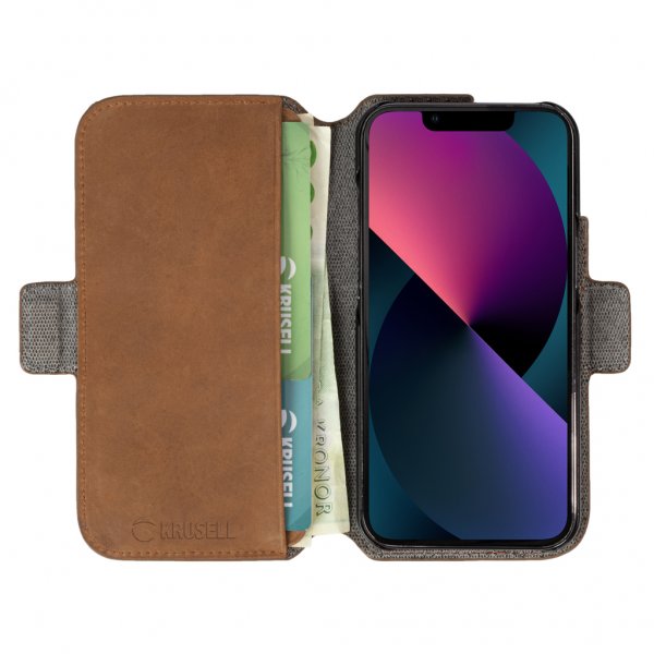 Krusell iPhone 13 Mini Etui Leather PhoneWallet Cognac