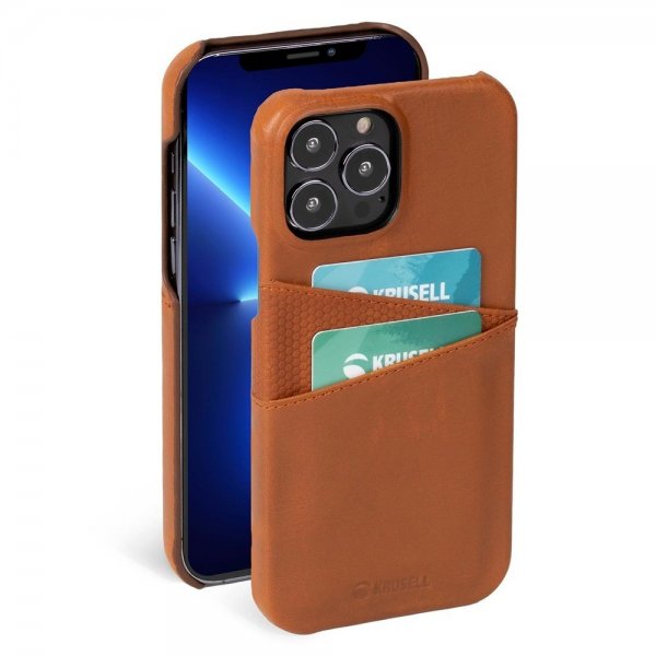Krusell iPhone 13 Mini Deksel Leather CardCover Cognac Brown