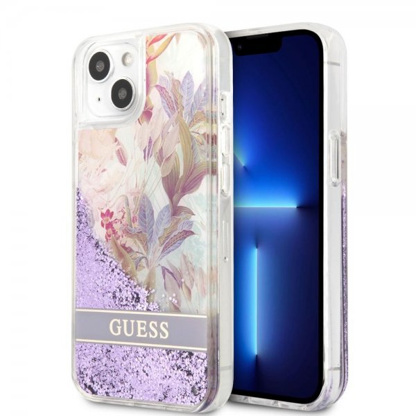 Guess iPhone 13 Mini Deksel Liquid Glitter Flower Pattern Lilla