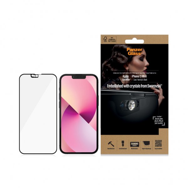 PanzerGlass iPhone 13 Mini Skjermbeskytter Edge-to-Edge Swarovski CamSlider