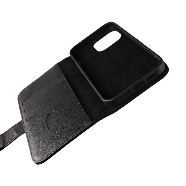 Rvelon iPhone 13 Etui Ekte skinn Kortlommer Svart