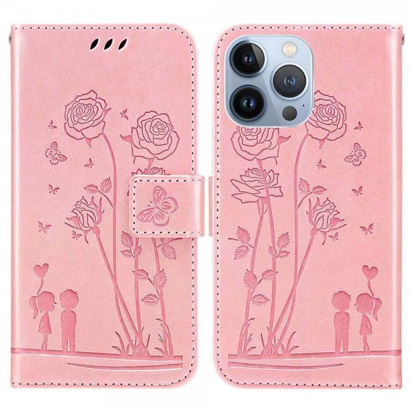 iPhone 13 Pro Etui Blomstermønster Rosa