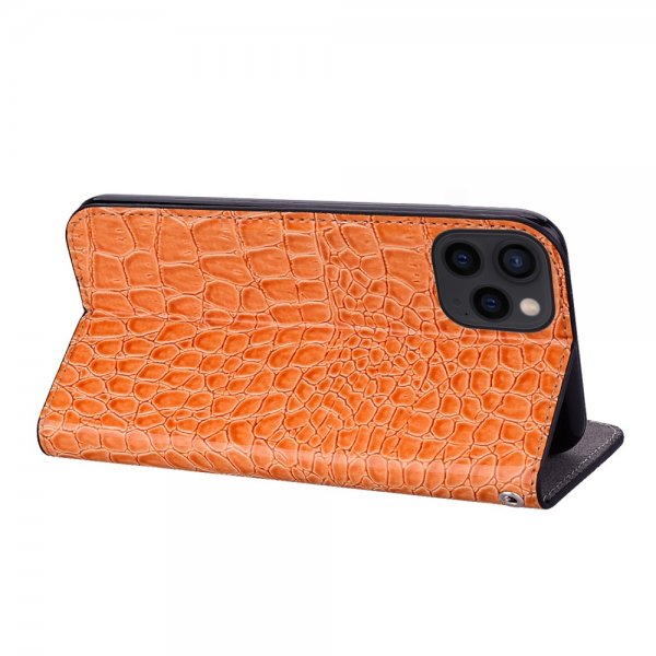 iPhone 13 Pro Etui Krokodillemønster Glitter Flip Oransje