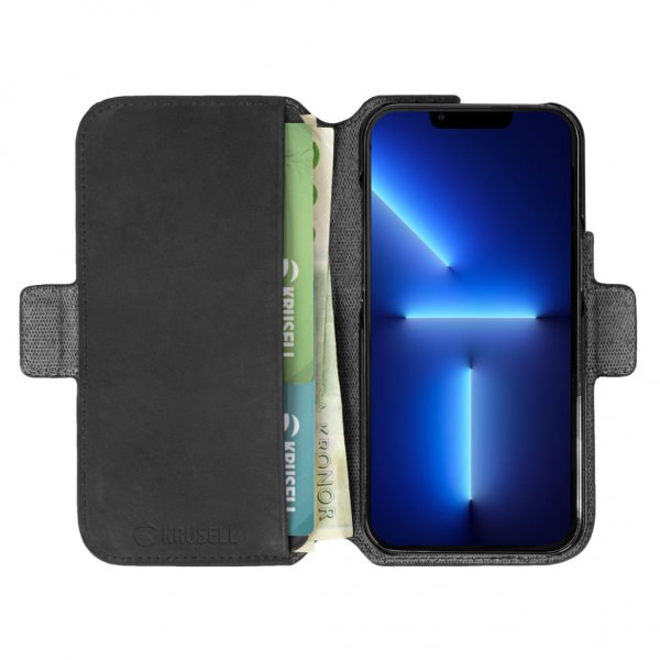 Krusell iPhone 13 Pro Etui Leather PhoneWallet Svart