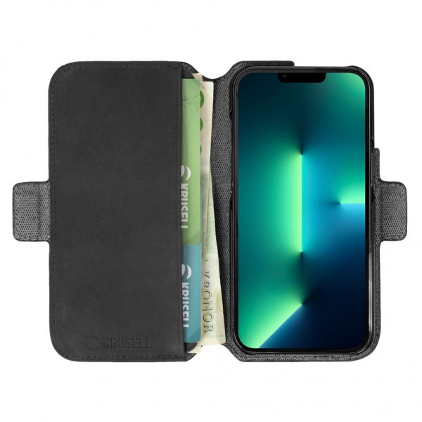 Krusell iPhone 13 Pro Max Etui Leather PhoneWallet Svart