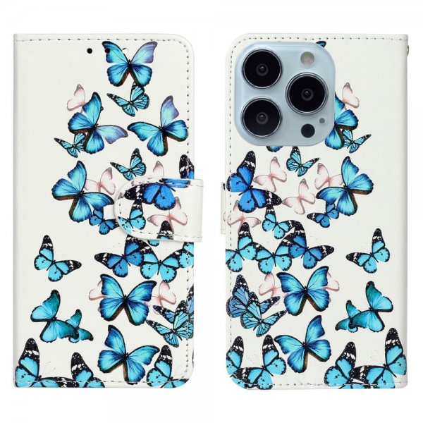 iPhone 13 Pro Max Etui Motiv Blå Sommerfugler