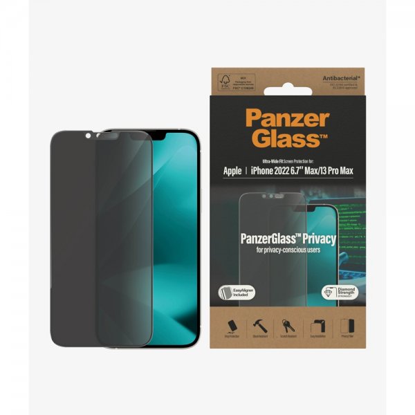 PanzerGlass iPhone 13 Pro Max/iPhone 14 Plus Skjermbeskytter Ultra-Wide Fit Privacy EasyAligner