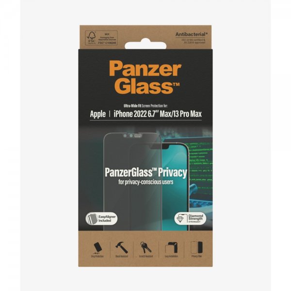 PanzerGlass iPhone 13 Pro Max/iPhone 14 Plus Skjermbeskytter Ultra-Wide Fit Privacy EasyAligner