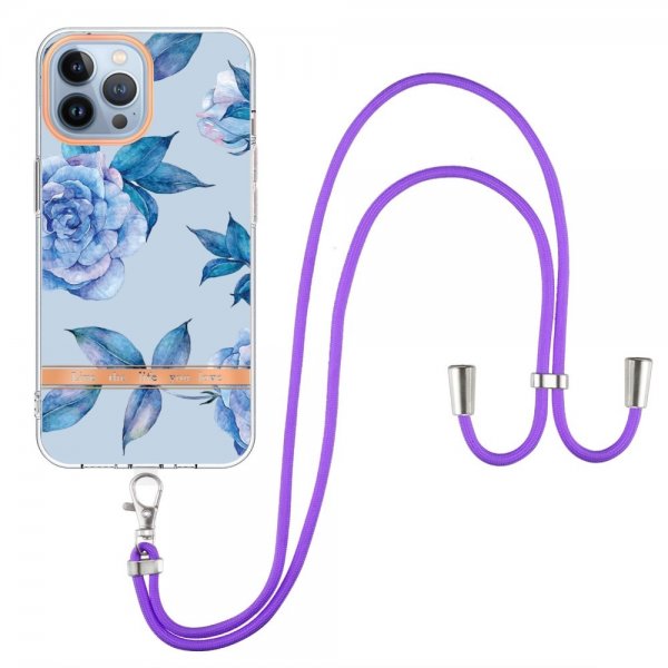 iPhone 13 Pro Max Deksel Blomstermønster Stropp Blåa Pioner