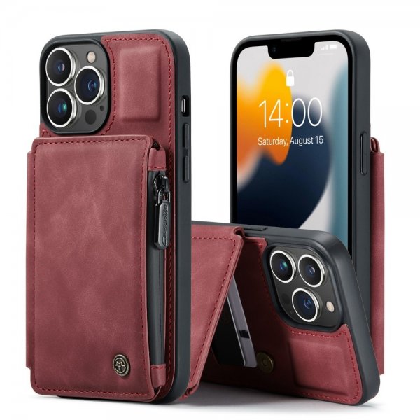 CaseMe iPhone 13 Pro Max Deksel C20 Kortlomme Glidelås Rød