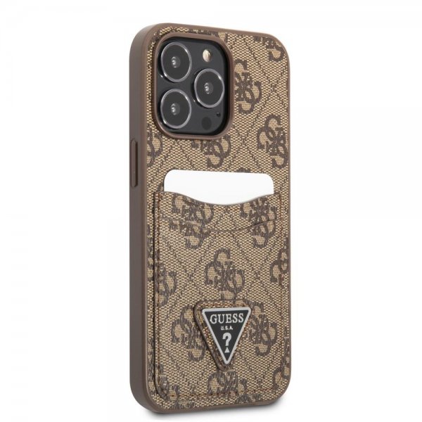 Guess iPhone 13 Pro Max Deksel Double Cardslot Metal Triangle Brun