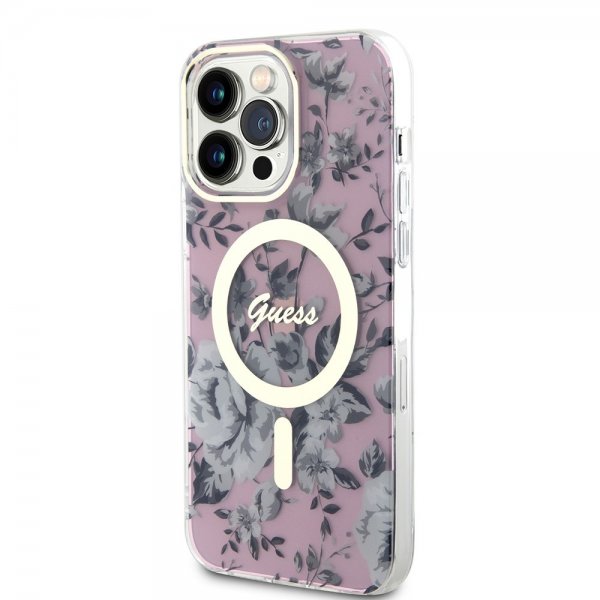 Guess iPhone 13 Pro Max Deksel Flower MagSafe Rosa