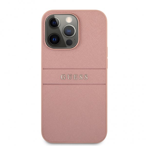 Guess iPhone 13 Pro Max Deksel Hot Stamp Metal Logo Rosa