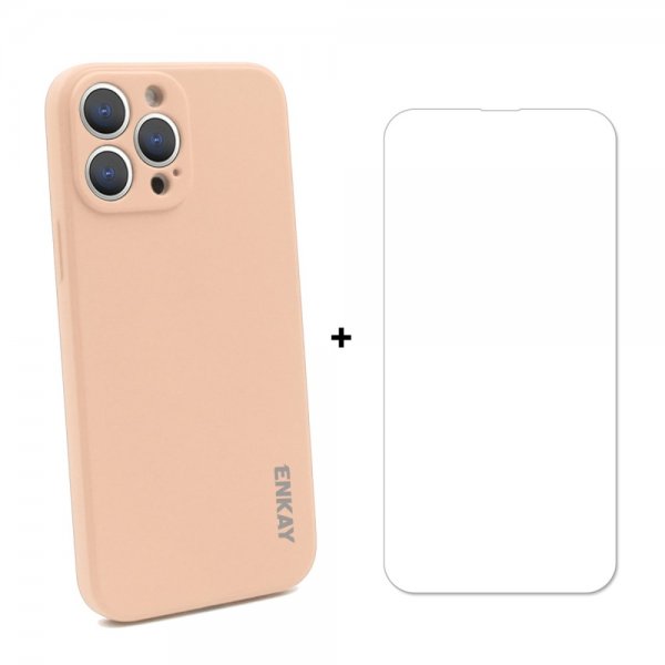 ENKAY iPhone 13 Pro Max Deksel i Silikon med Skjermbeskytter Lyserosa