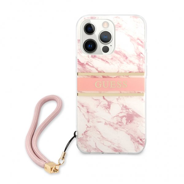Guess iPhone 13 Pro Max Deksel Marble Design Stripe Rosa