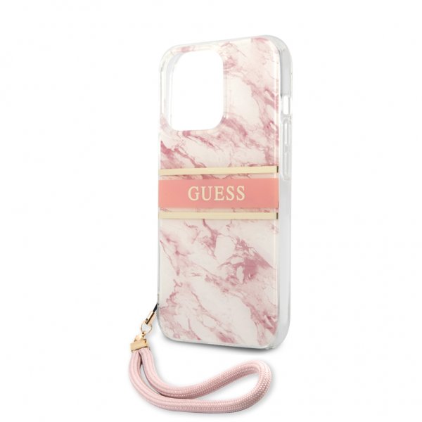 Guess iPhone 13 Pro Max Deksel Marble Design Stripe Rosa