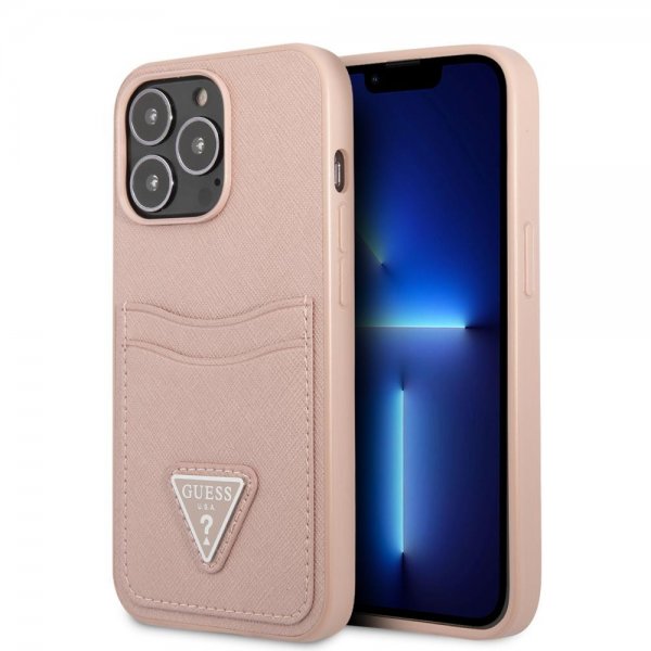 Guess iPhone 13 Pro Max Deksel Saffiano Double Cardslot Rosa