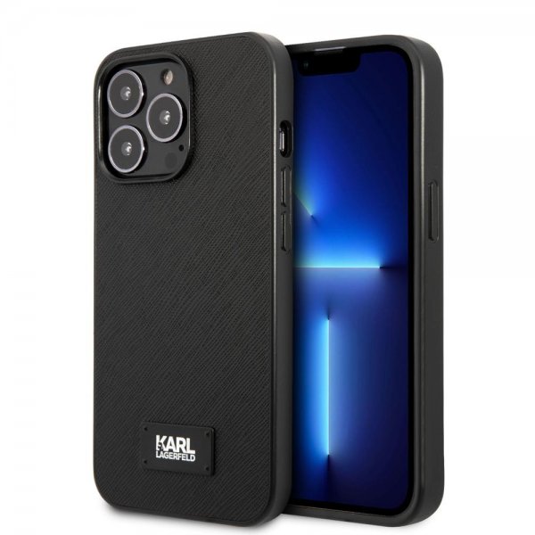 Karl Lagerfeld iPhone 13 Pro Max Deksel Saffiano Metal Plaque Svart