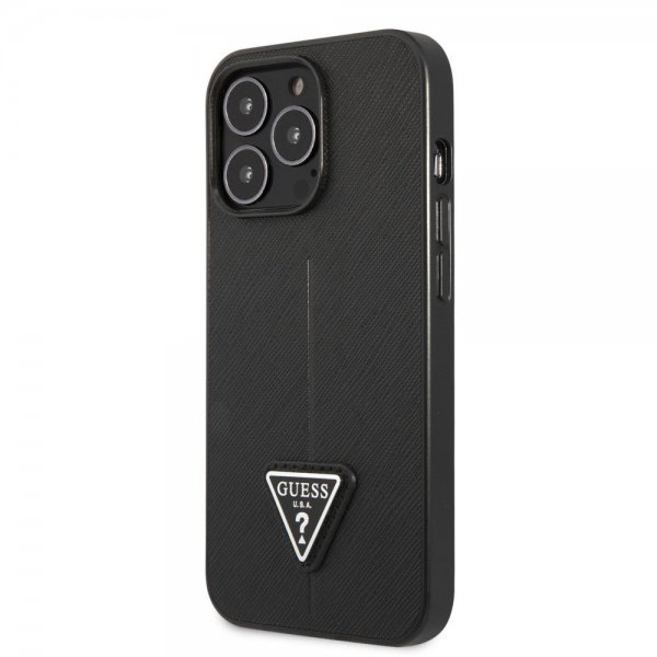 Guess iPhone 13 Pro Max Deksel Saffiano Metal Triangle Svart