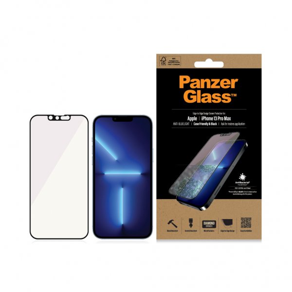 PanzerGlass iPhone 13 Pro Max Skjermbeskytter Edge-to-Edge Anti-Bluelight