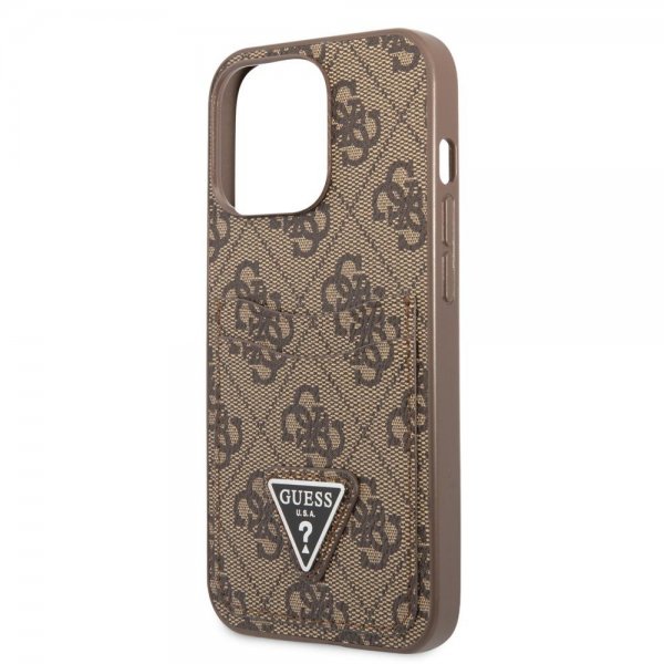 Guess iPhone 13 Pro Deksel Double Cardslot Metal Triangle Brun