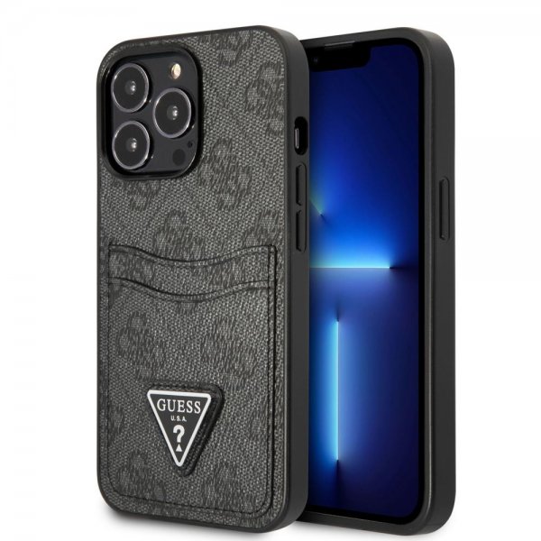 Guess iPhone 13 Pro Deksel Double Cardslot Metal Triangle Svart