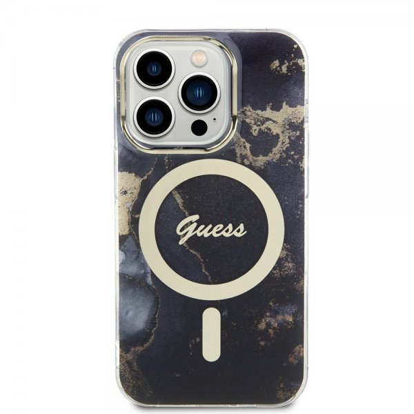 Guess iPhone 13 Pro Deksel Golden Marble MagSafe Svart