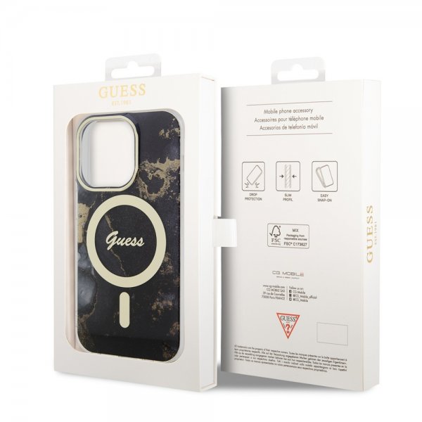 Guess iPhone 13 Pro Deksel Golden Marble MagSafe Svart