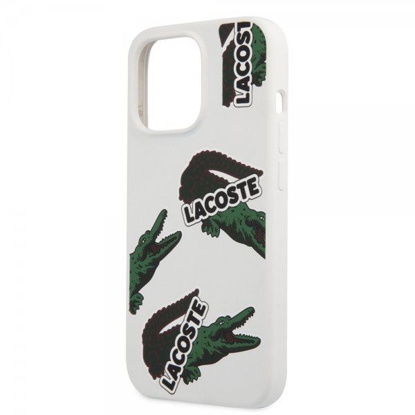 Lacoste iPhone 13 Pro Deksel Liquid Silicone Allover Pattern Hvit