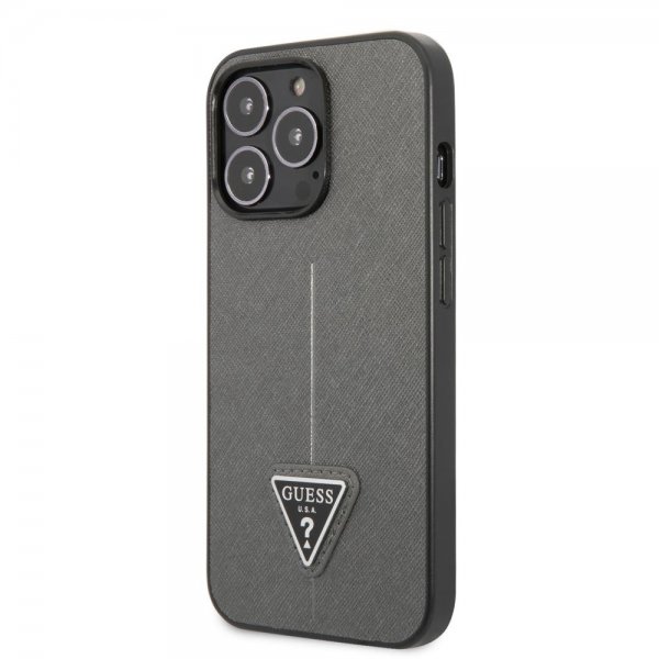 Guess iPhone 13 Pro Deksel Saffiano Metal Triangle Sølv