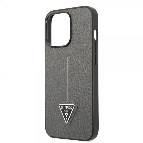 Guess iPhone 13 Pro Deksel Saffiano Metal Triangle Sølv