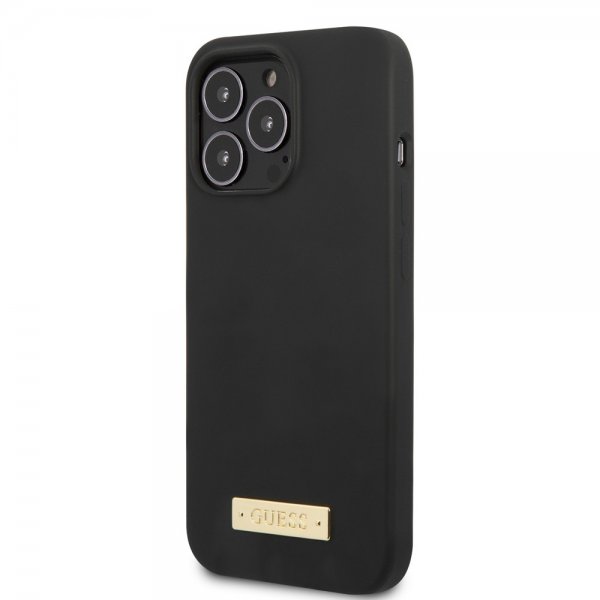 Guess iPhone 13 Pro Deksel Silicone Metal Plate MagSafe Svart