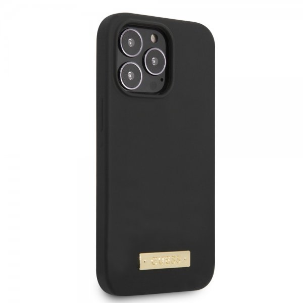 Guess iPhone 13 Pro Deksel Silicone Metal Plate MagSafe Svart