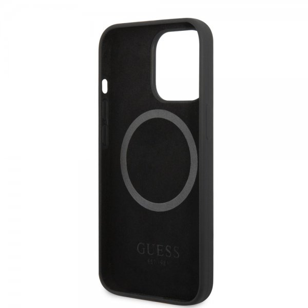 Guess iPhone 13 Pro Deksel Silicone Metal Plate MagSafe Svart