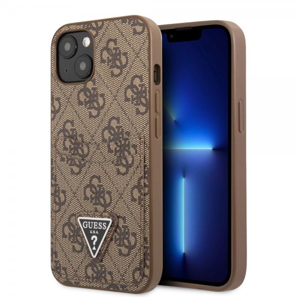 Guess iPhone 13 Deksel Double Cardslot Metal Triangle Brun