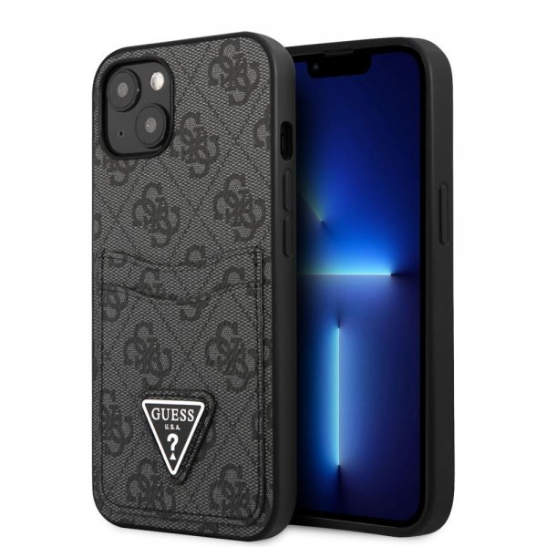 Guess iPhone 13 Deksel Double Cardslot Metal Triangle Svart