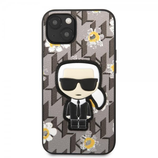 Karl Lagerfeld iPhone 13 Deksel Flower Monogram Iconic Patch Grå