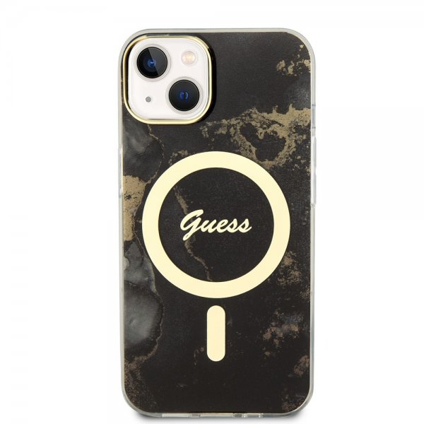 Guess iPhone 13 Deksel Golden Marble MagSafe Svart