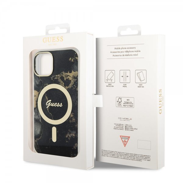 Guess iPhone 13 Deksel Golden Marble MagSafe Svart
