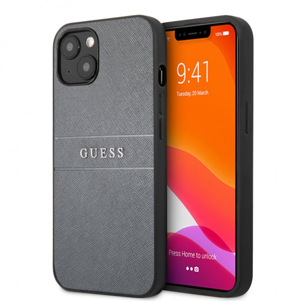 Guess iPhone 13 Deksel Hot Stamp Metal Logo Grå