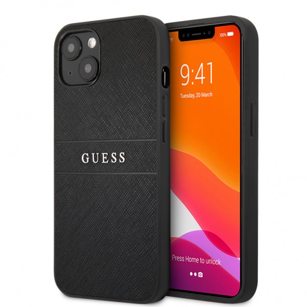 Guess iPhone 13 Deksel Hot Stamp Metal Logo Svart