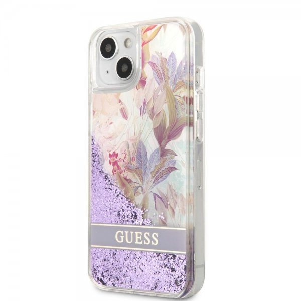 Guess iPhone 13 Deksel Liquid Glitter Flower Pattern Lilla