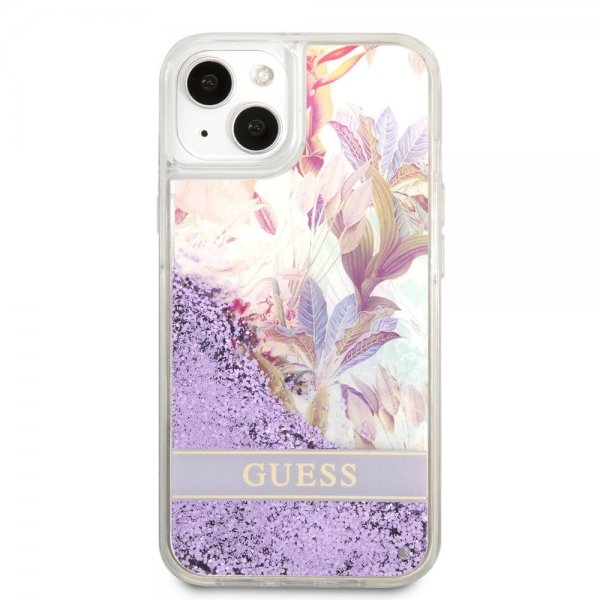 Guess iPhone 13 Deksel Liquid Glitter Flower Pattern Lilla
