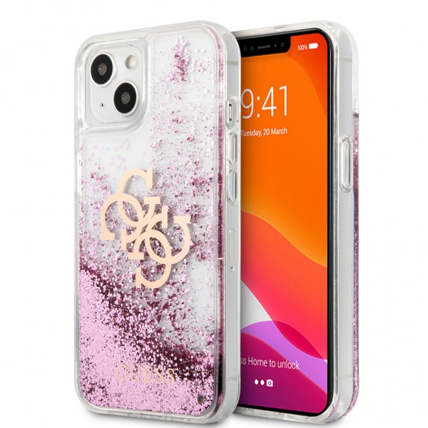Guess iPhone 13 Deksel Liquid Glitter Rosa