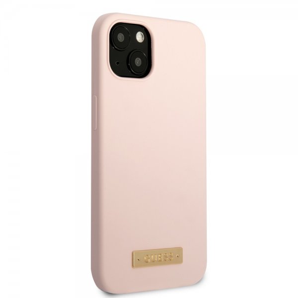 Guess iPhone 13 Deksel Silicone Metal Plate MagSafe Rosa
