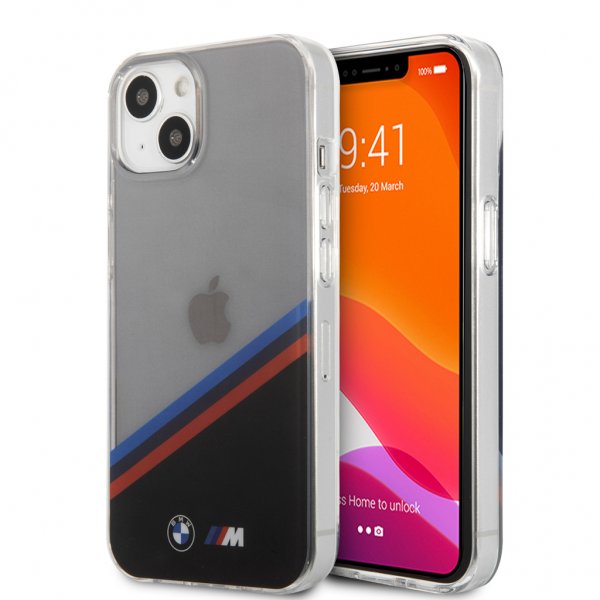 BMW iPhone 13 Deksel Tricolor Stripe Transparent Svart